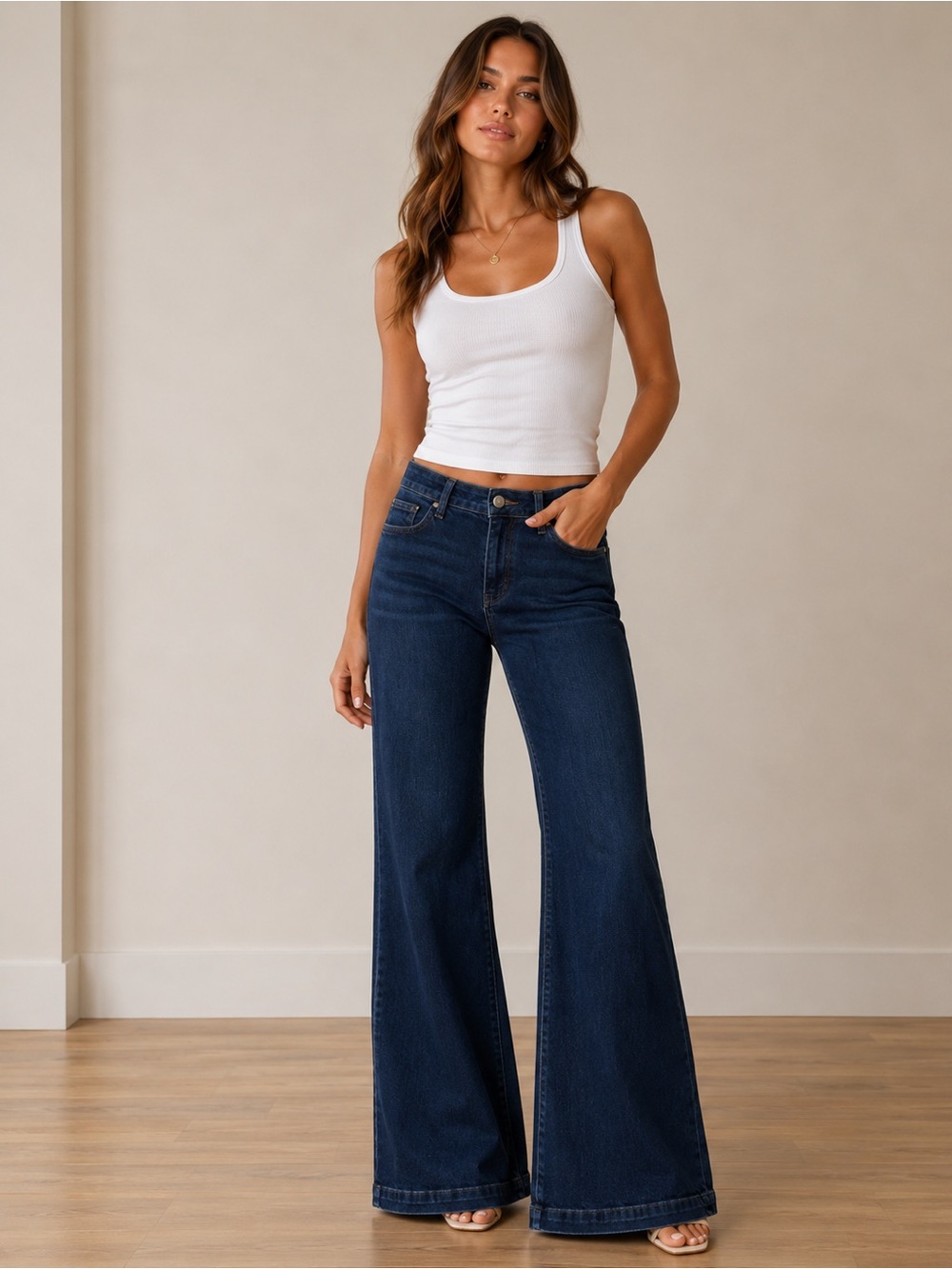 PAIGE Dark Blue Wide Leg Flare Jeans
